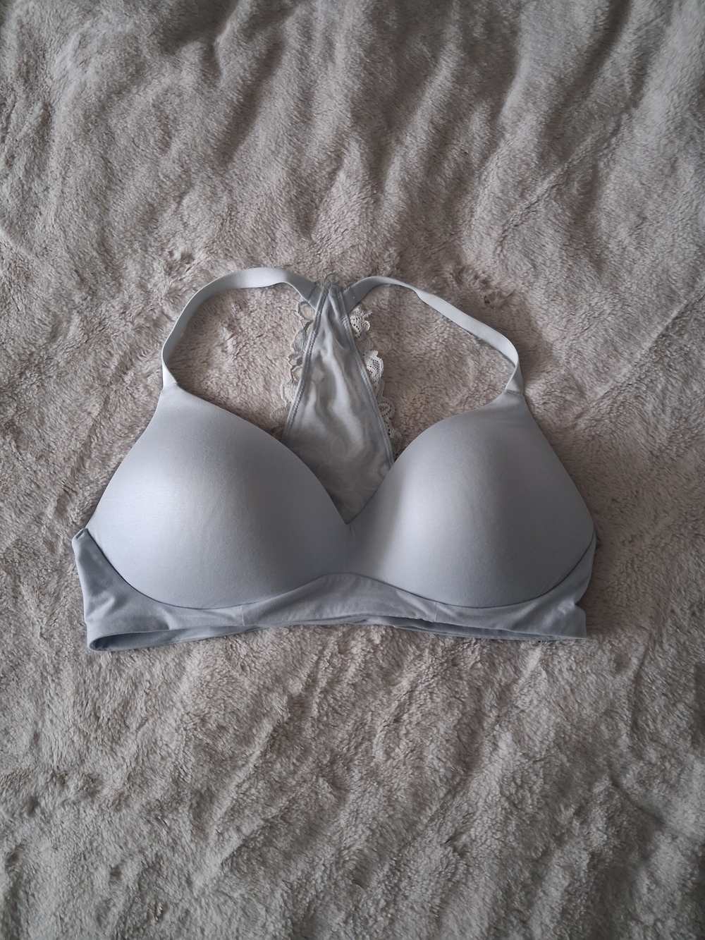 aerie Light Gray Padded Racerback Bra with Lace Trim